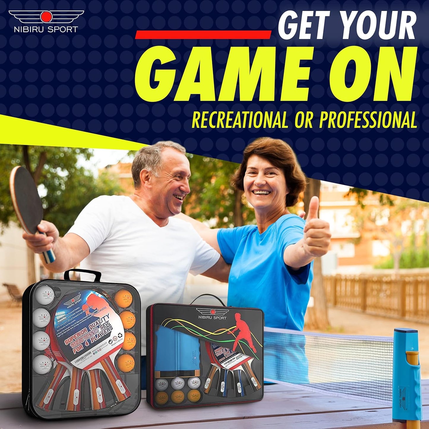 Ping Pong Paddles Set - Table Tennis Rackets and Balls, Retractable Net with Posts and Storage Case - Pingpong Paddle and Game Table Accessories