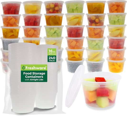 Food Storage Containers [240 Set] 16 Oz Plastic Deli Containers with Lids, Slime, Soup, Meal Prep Containers | BPA Free | Stackable | Leakproof | Microwave/Dishwasher/Freezer Safe