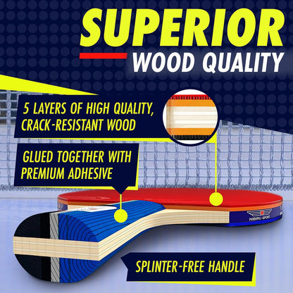 Ping Pong Paddles Set - Table Tennis Rackets and Balls, Retractable Net with Posts and Storage Case - Pingpong Paddle and Game Table Accessories