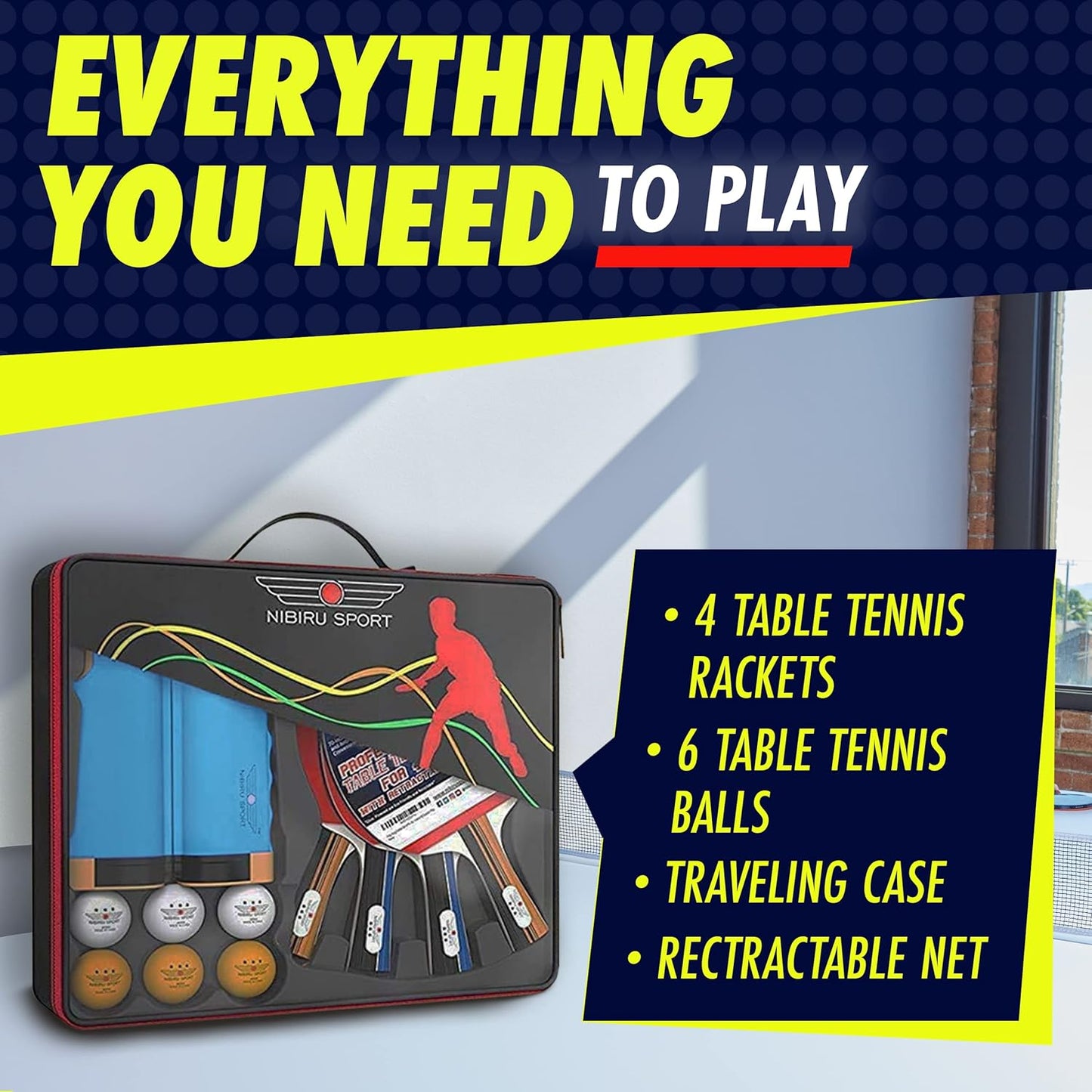 Ping Pong Paddles Set - Table Tennis Rackets and Balls, Retractable Net with Posts and Storage Case - Pingpong Paddle and Game Table Accessories