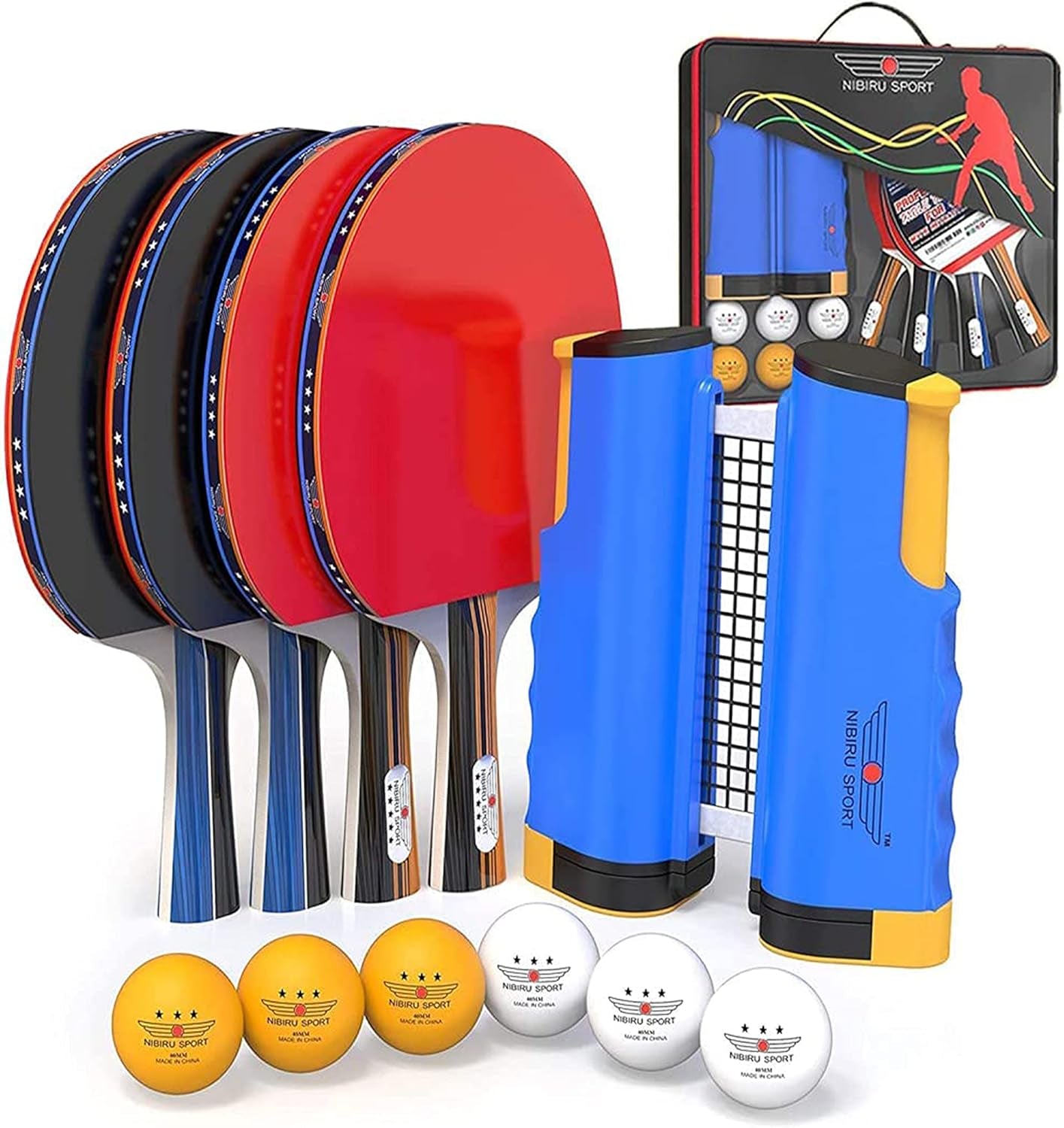 Ping Pong Paddles Set - Table Tennis Rackets and Balls, Retractable Net with Posts and Storage Case - Pingpong Paddle and Game Table Accessories