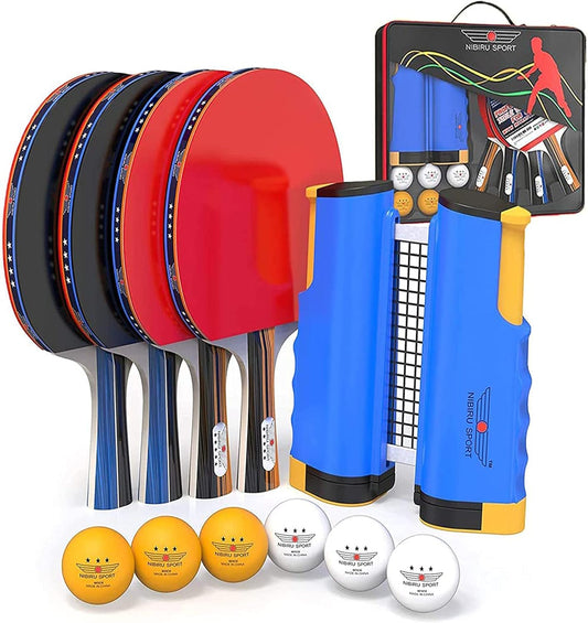 Ping Pong Paddles Set - Table Tennis Rackets and Balls, Retractable Net with Posts and Storage Case - Pingpong Paddle and Game Table Accessories