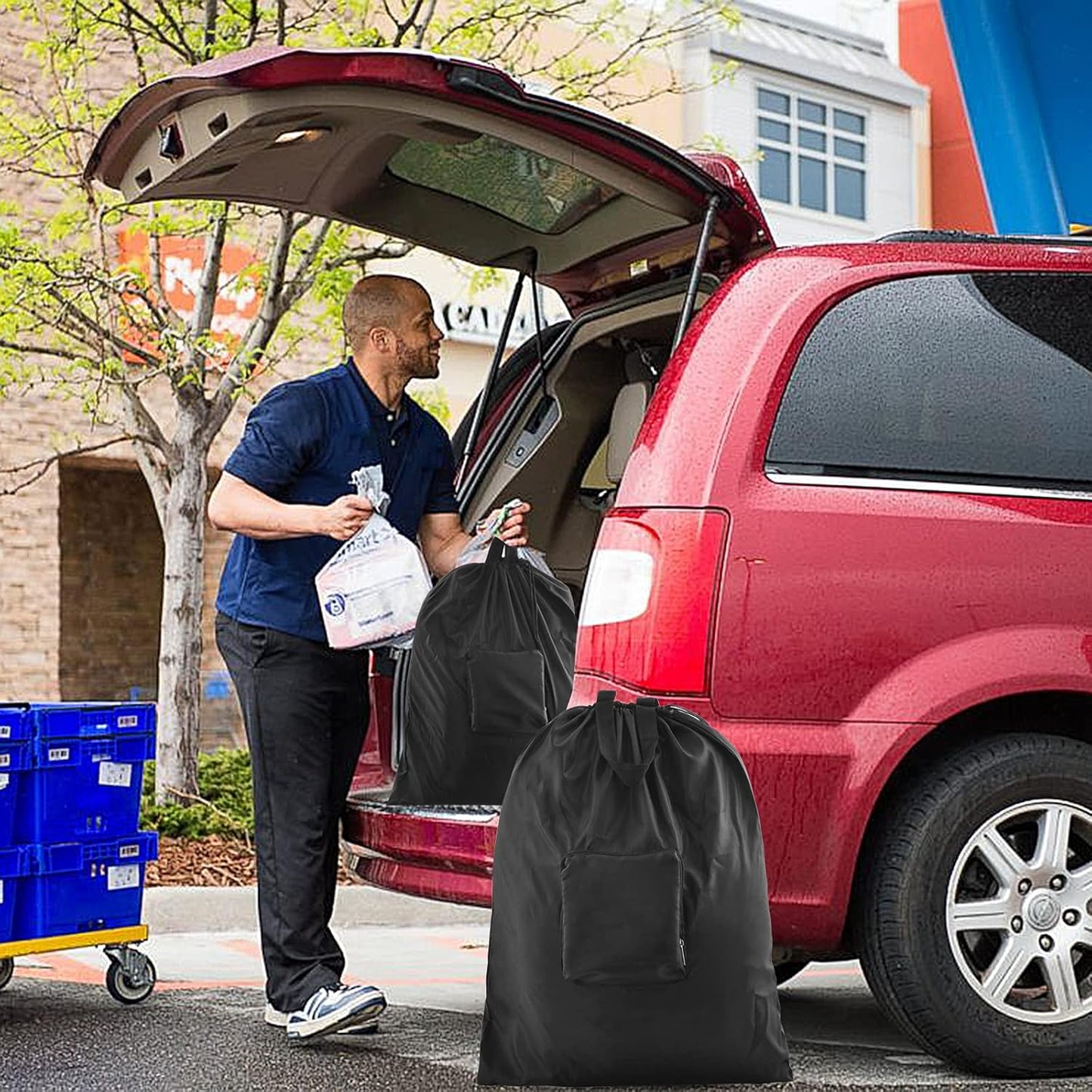 2 Pcs Travel Laundry Bag,  Dirty Clothes Bag 【Upgraded】 with Handles and Aluminum Carabiner, Collapsible Laundry Bag for Travel, Camp, Fitness, and Students（Black） 24"L X 21"W