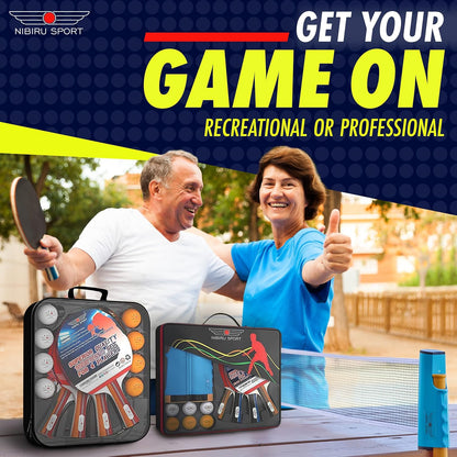 Ping Pong Paddles Set - Table Tennis Rackets and Balls, Retractable Net with Posts and Storage Case - Pingpong Paddle and Game Table Accessories