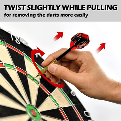 Sisal/Bristle Dartboard with Staple-Free Bullseye 17.8" X1.5 and 12 Stainless Steel Tip Darts 18G, Dartboard Mounting Kits Included