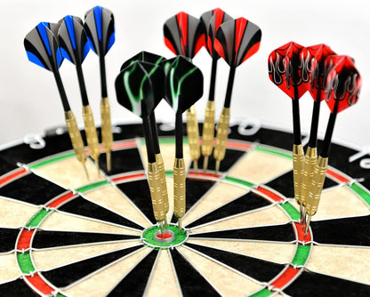 Sisal/Bristle Dartboard with Staple-Free Bullseye 17.8" X1.5 and 12 Stainless Steel Tip Darts 18G, Dartboard Mounting Kits Included
