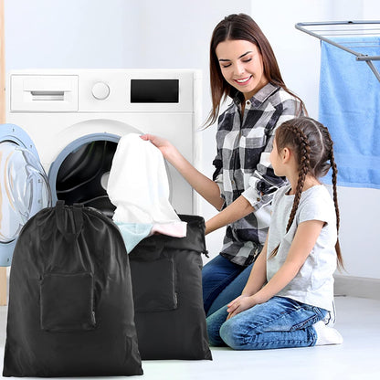 2 Pcs Travel Laundry Bag,  Dirty Clothes Bag 【Upgraded】 with Handles and Aluminum Carabiner, Collapsible Laundry Bag for Travel, Camp, Fitness, and Students（Black） 24"L X 21"W