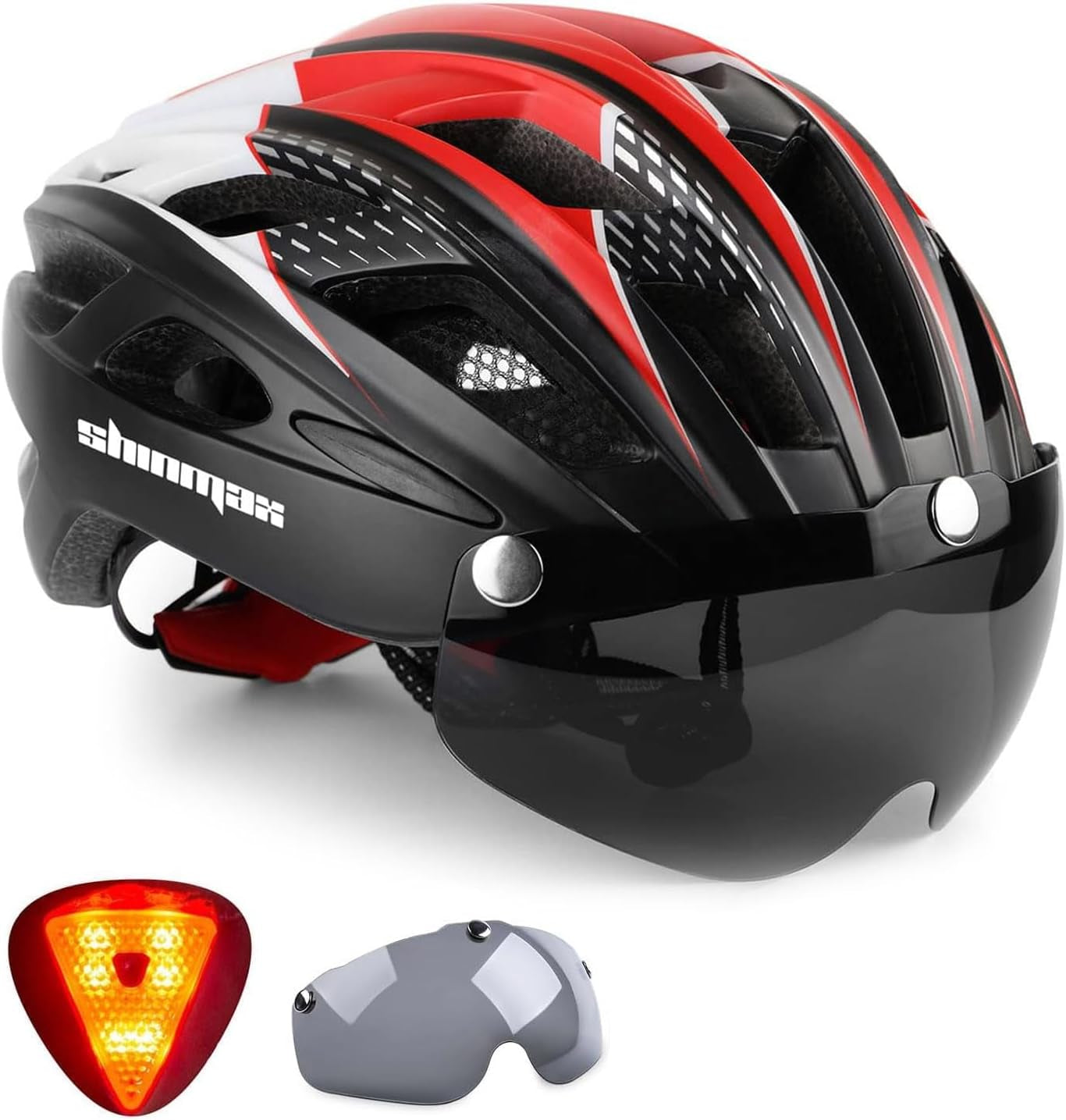 Bike Helmet, CPSC/CPC Certificated Bicycle Helmet with Detachable Magnetic Goggles&Led Back Light&Portable Backpack Cycling Helmet Adjustable Mountain Bike Helmet for Adult Men Women SM-T69